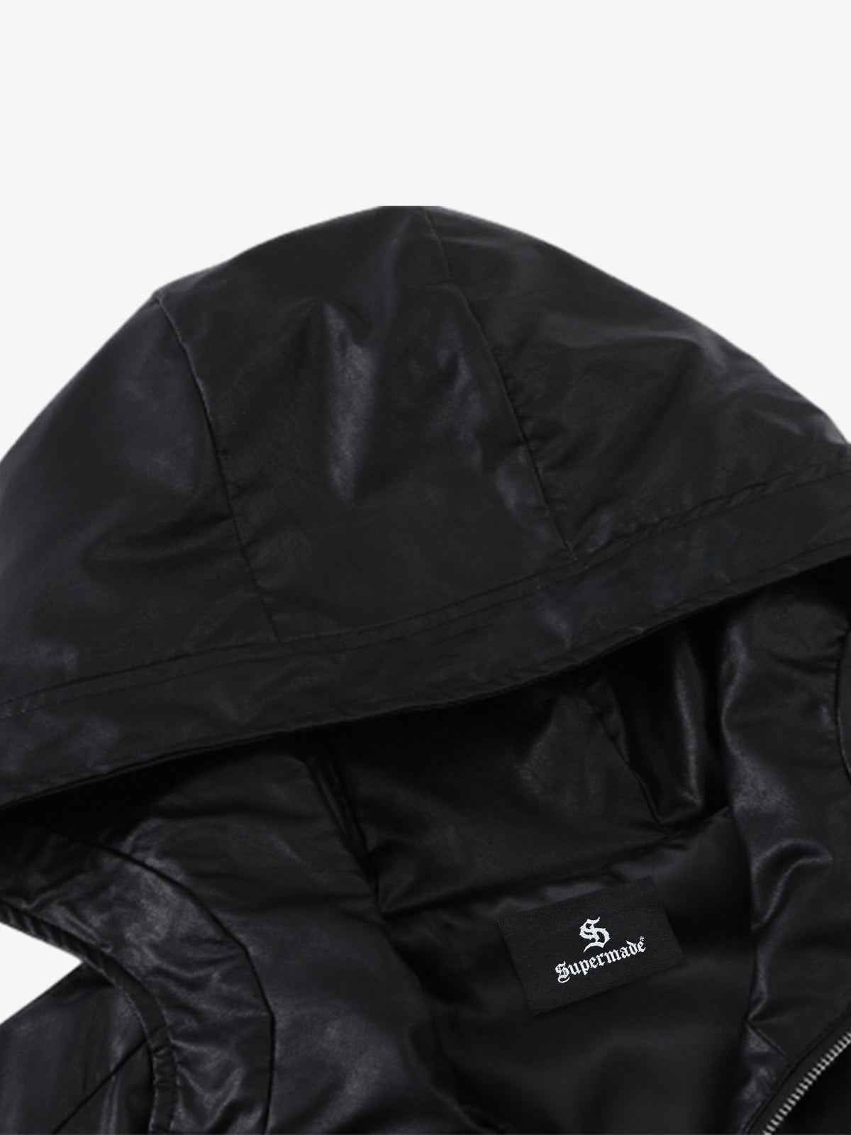 Boxy Hooded PU Leather Racing Jacket