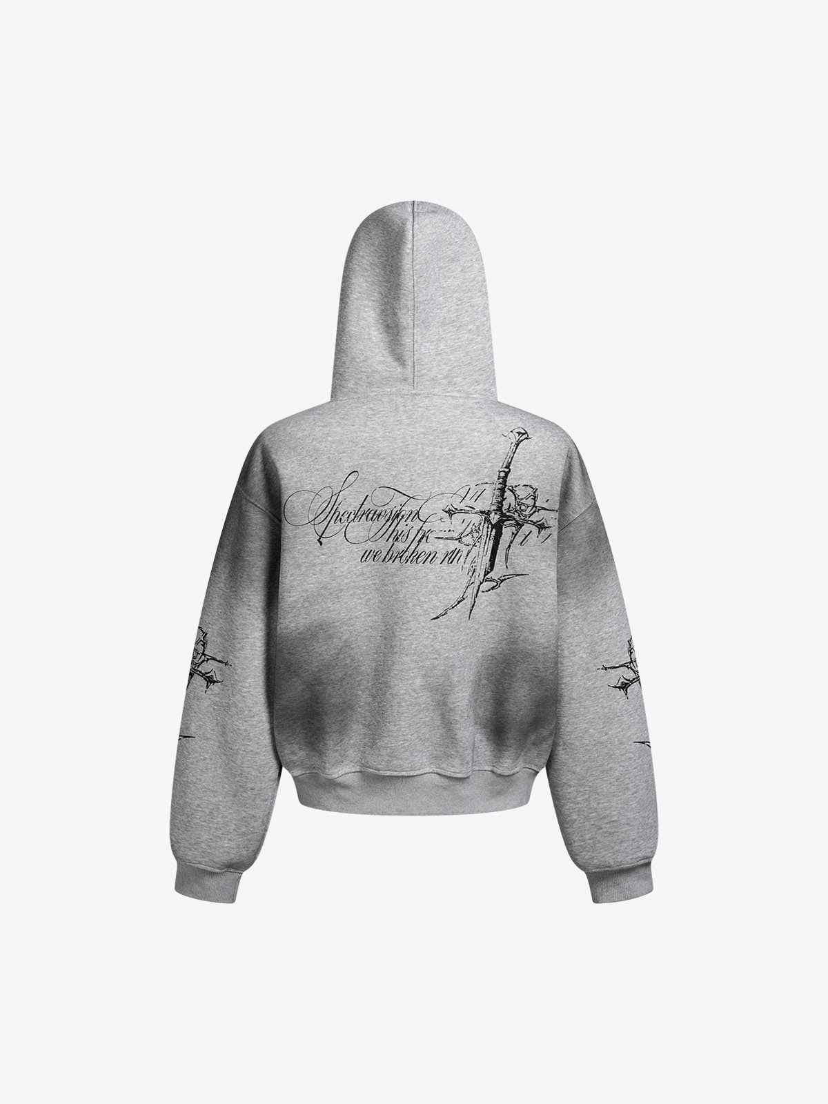 Street Wasteland Washed Cross Print Zip Up Hoodie - 2561