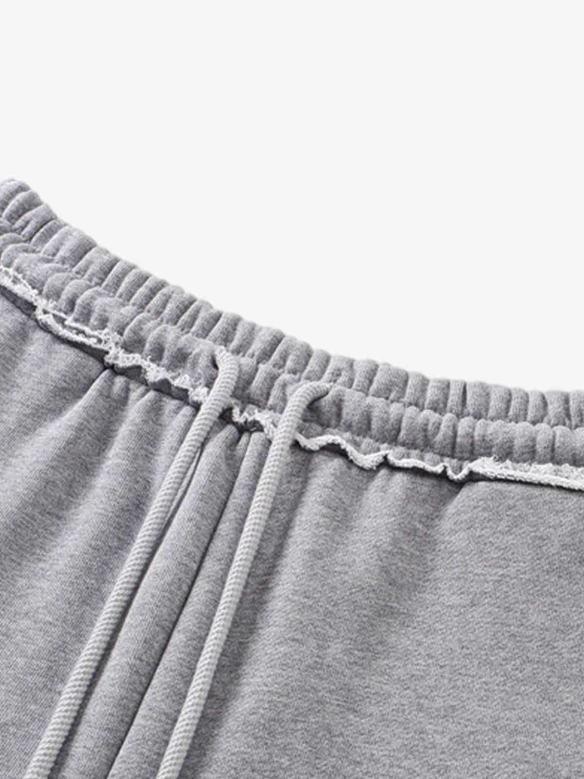 Retro Letter Print Drawstring Straight-Leg Wide Pants