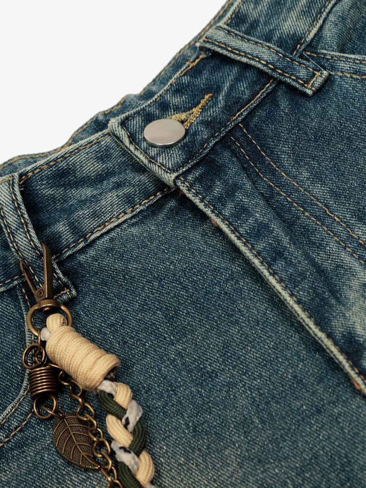 Vintage Inkjet Dirty Dye Washed Scimitar Distressed Jeans - Luxuryurbanwear