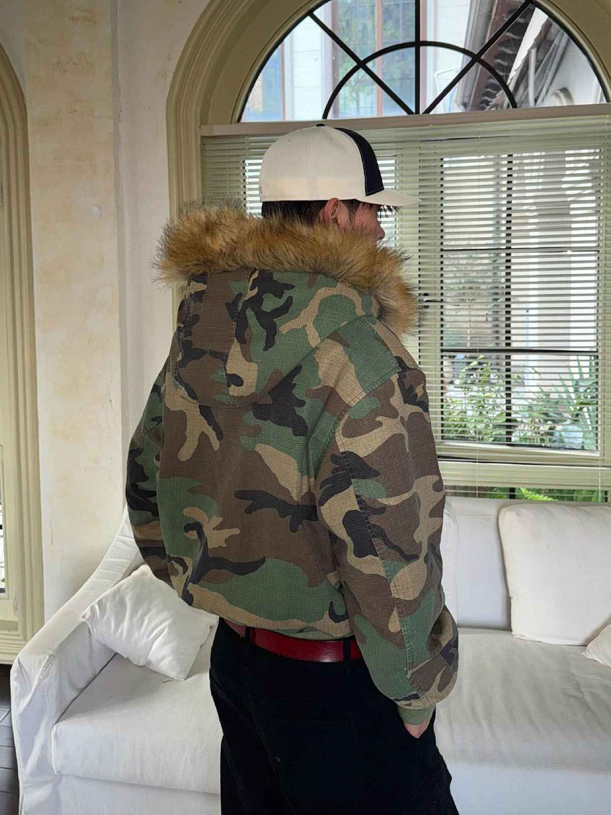 Camouflage Fur Collar Reversible Cotton Jacket - 2499