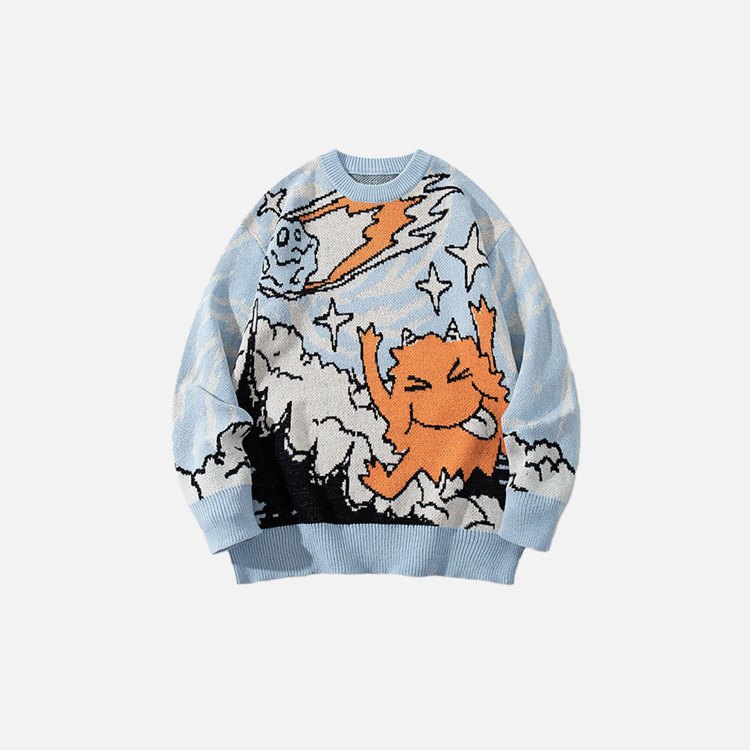 Oversized Streetwear Cartoon Graphic Knit Sweater - Luxuryurbanwear