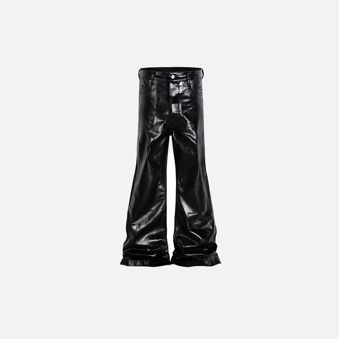 Streetwear Luxury Black Loose Flared Leather Pants - Luxuryurbanwear