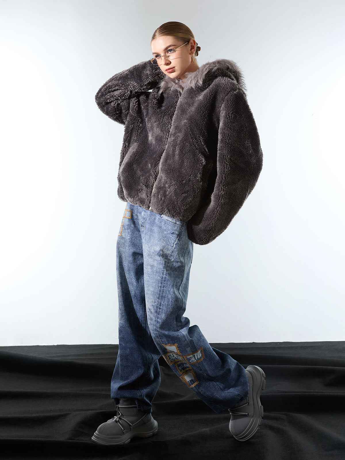 Thesupermade Fur Hooded Quilted Sherpa Jacket - 2304