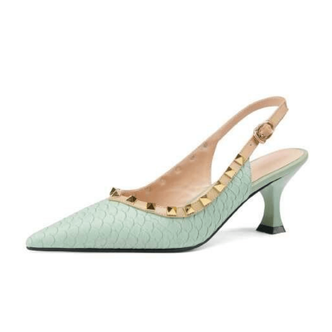 Aimee Women's Pointed Toe Genuine Leather Sandal With Metal Buckle Rivets
