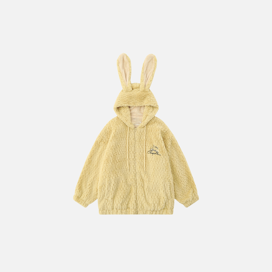 Cozy Cartoon Rabbit Ear Hooded Fur Jacket - Luxuryurbanwear
