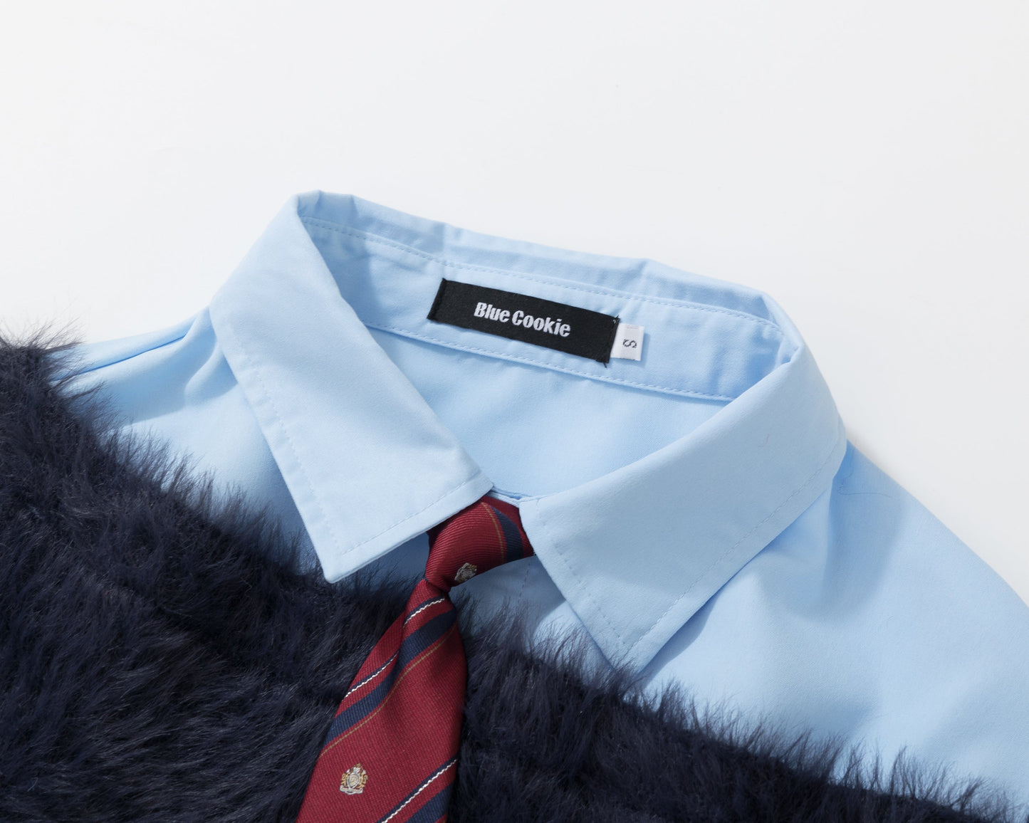 Preppy Fuzz | Mock-Layered Tie Collar Sweater - Luxuryurbanwear