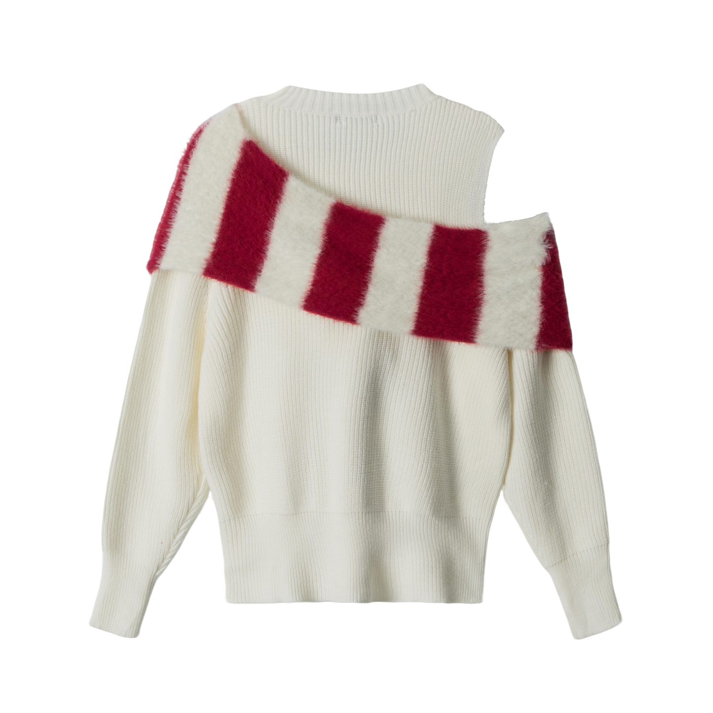 Star Stripe | One-Shoulder Knit Sweater with Scarf - Luxuryurbanwear