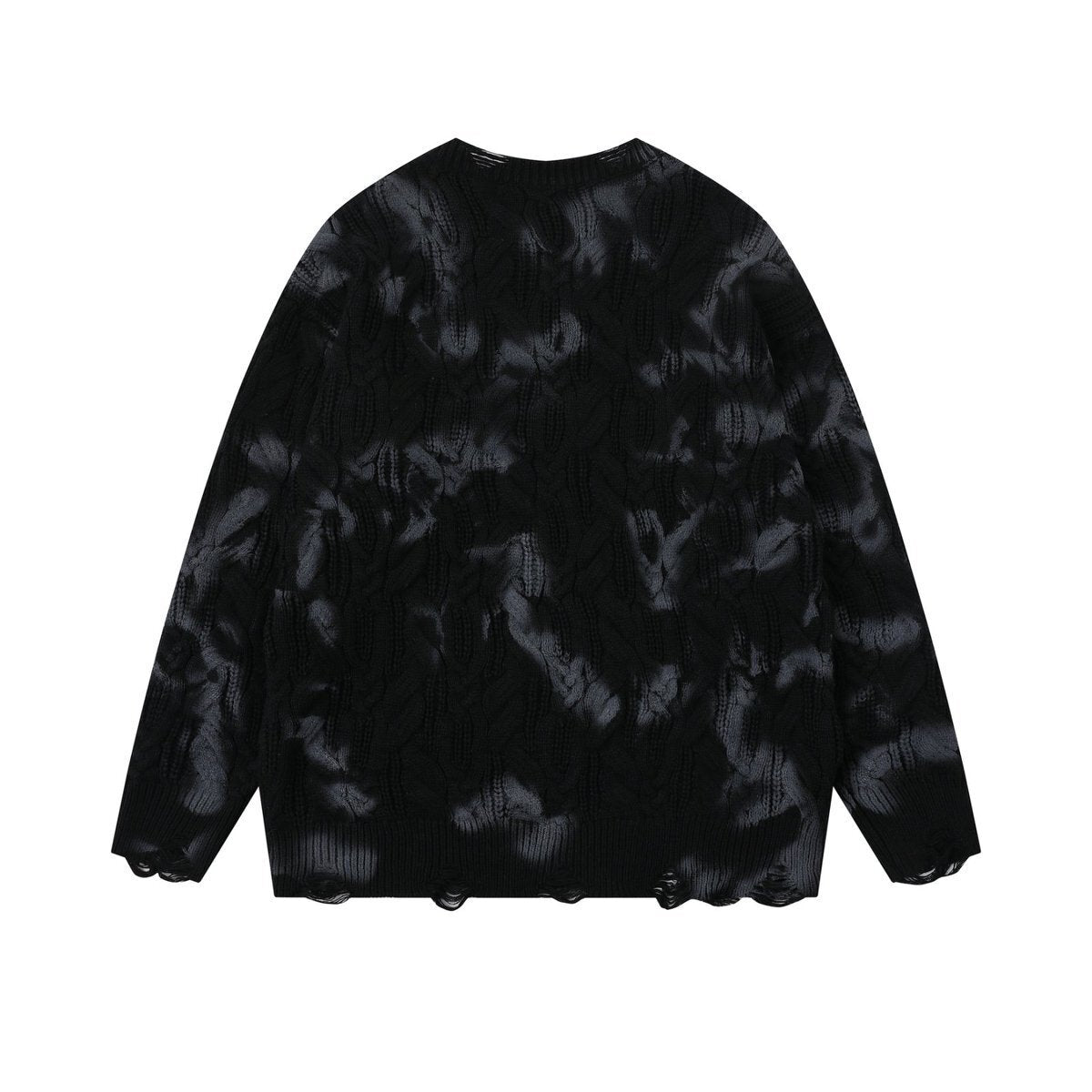 Charcoal Fade | Distressed Tie-Dye Knit Pullover - Luxuryurbanwear