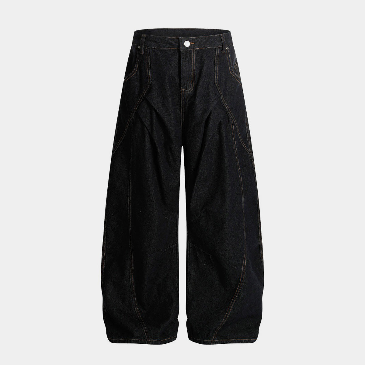 Deconstructed Contrast Stitch | Pleated Baggy Jeans - Luxuryurbanwear