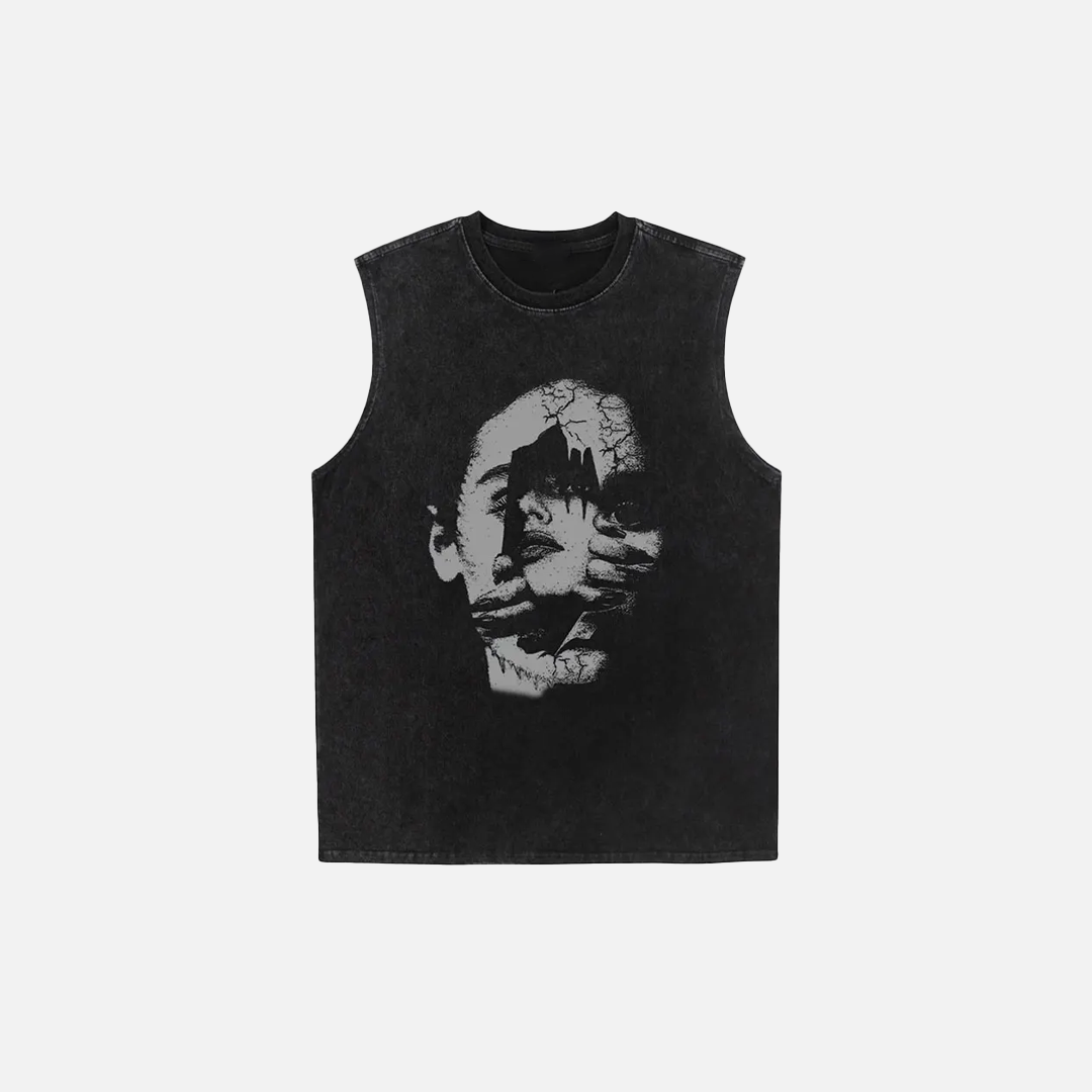 Breathable Retro Graphic Print Oversized Sleeveless T-Shirt - Luxuryurbanwear