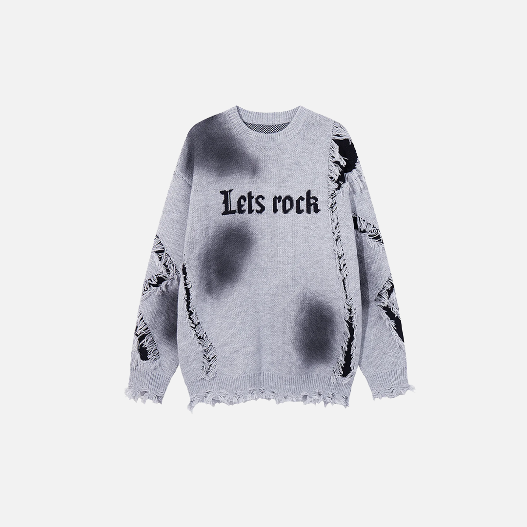 Essential Distressed Letter Graphic Knitted Sweater - Luxuryurbanwear