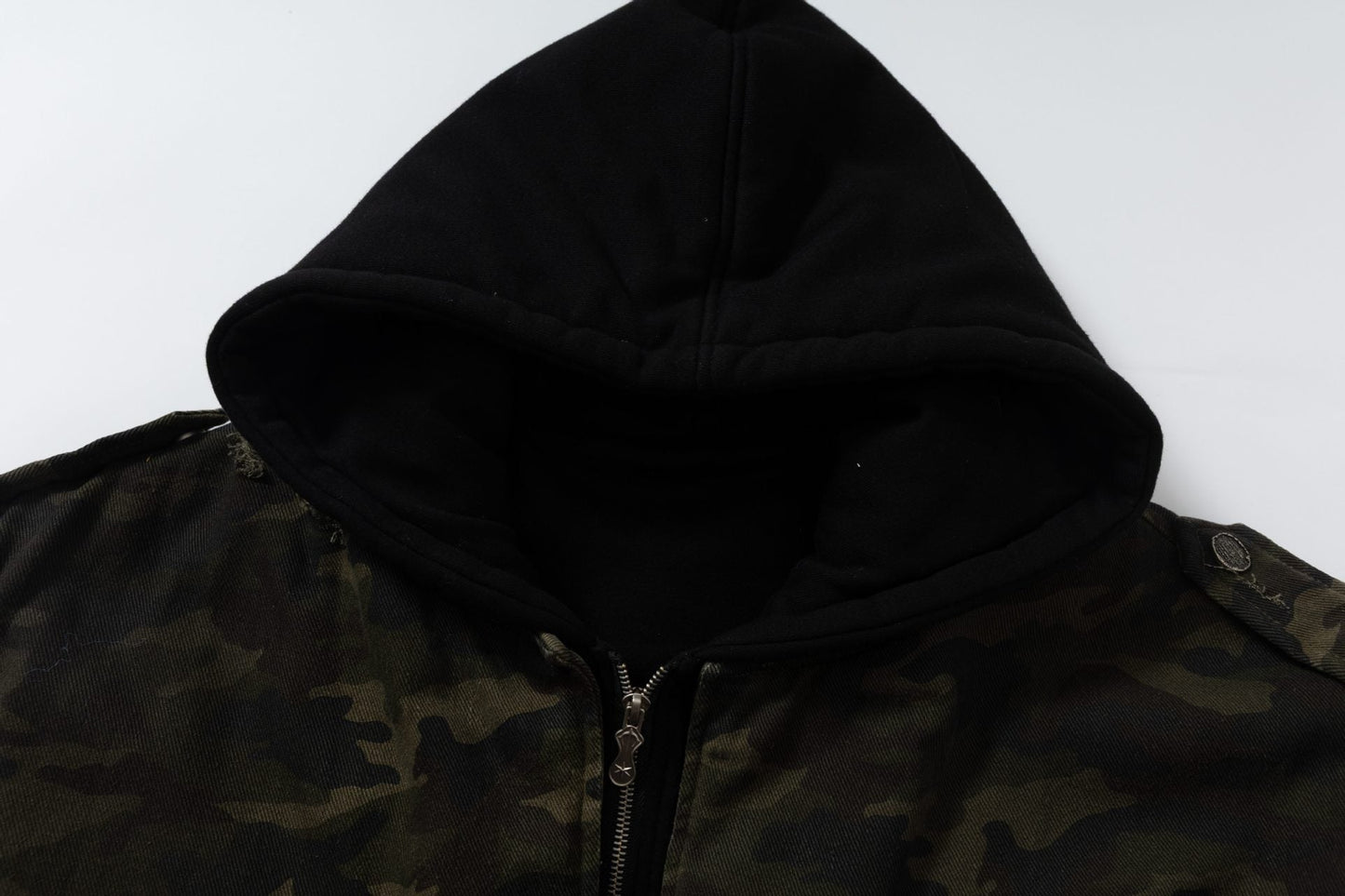 Camo Distressed | Metal Button Coat - Luxuryurbanwear