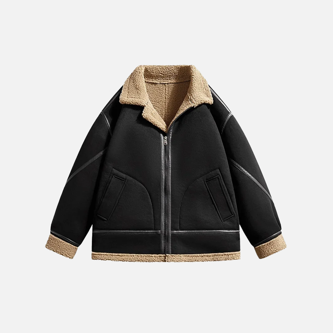 Windproof Fleece-Lined Faux Shearling Aviator Jacket - Luxuryurbanwear