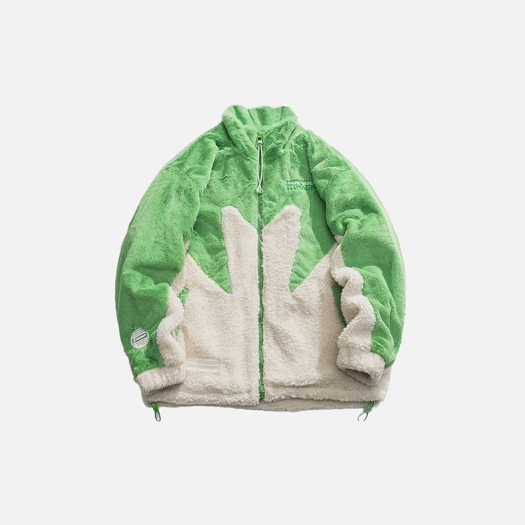 Y2K Cozy Thick Maple Leaf Embroidered Faux Fur Jacket - Luxuryurbanwear