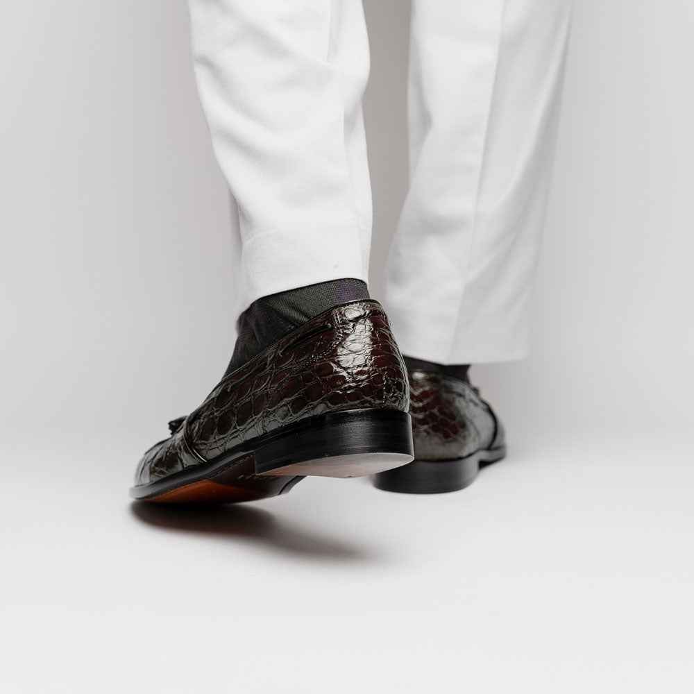 11-582-NIC FRANCO Crocodile Tassel Loafer, Nicotine