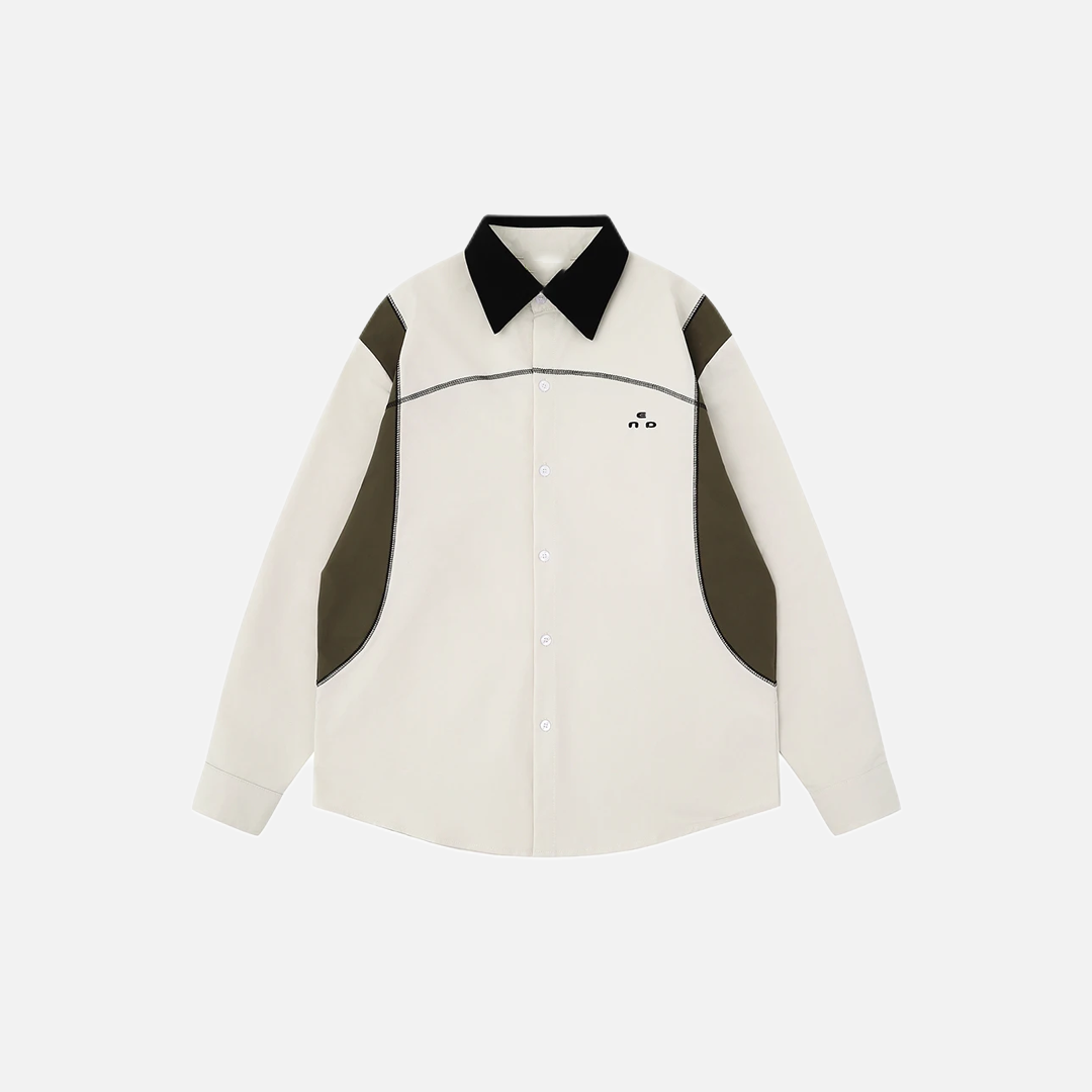 Casual Letter Embroidery Patchwork Long Sleeve Shirt - Luxuryurbanwear