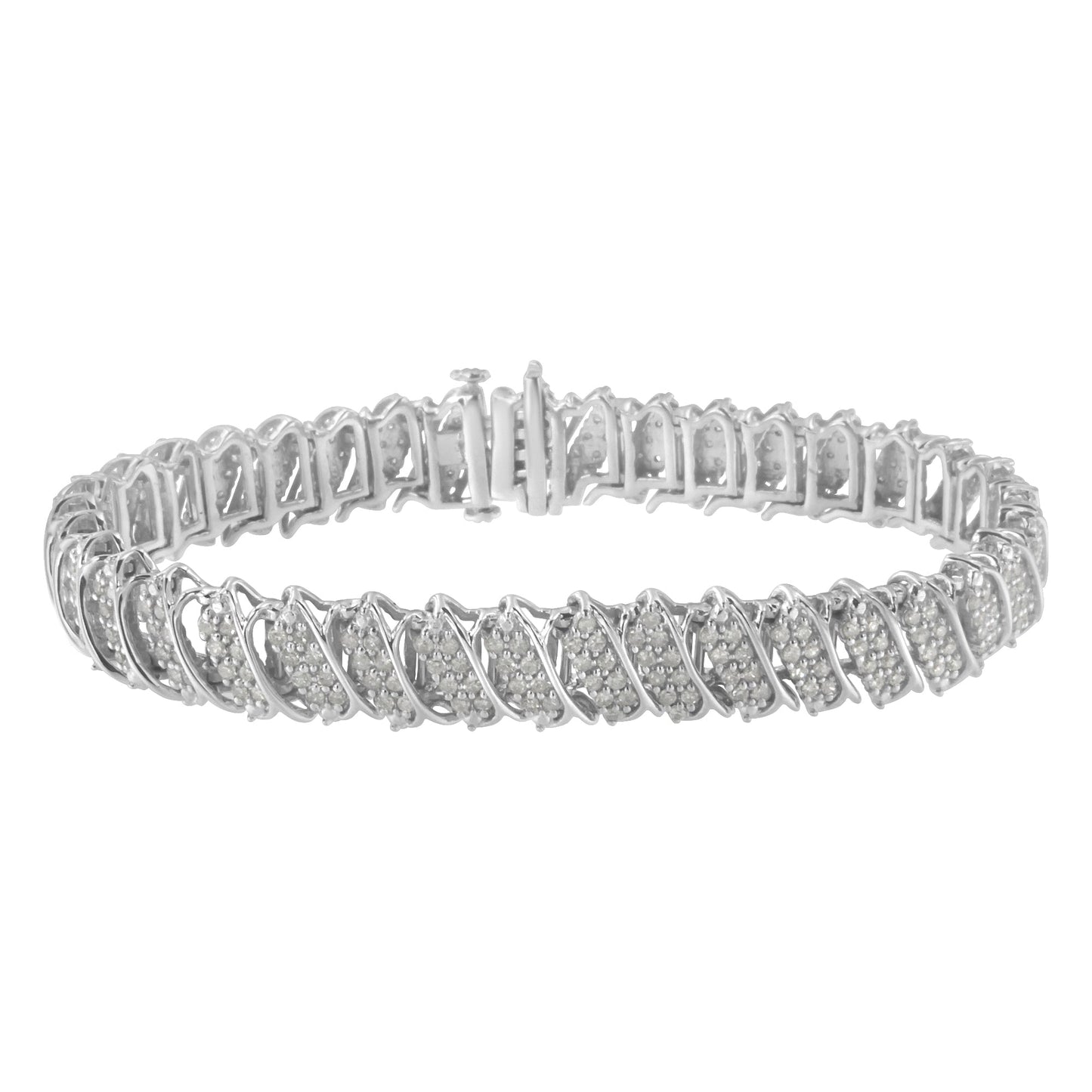 .925 Sterling Silver 3.0 Cttw Diamond Multi Row Cluster Slanted Wave Link 7-¼†Tennis Bracelet (I-J Color, I2-I3 Clarity)