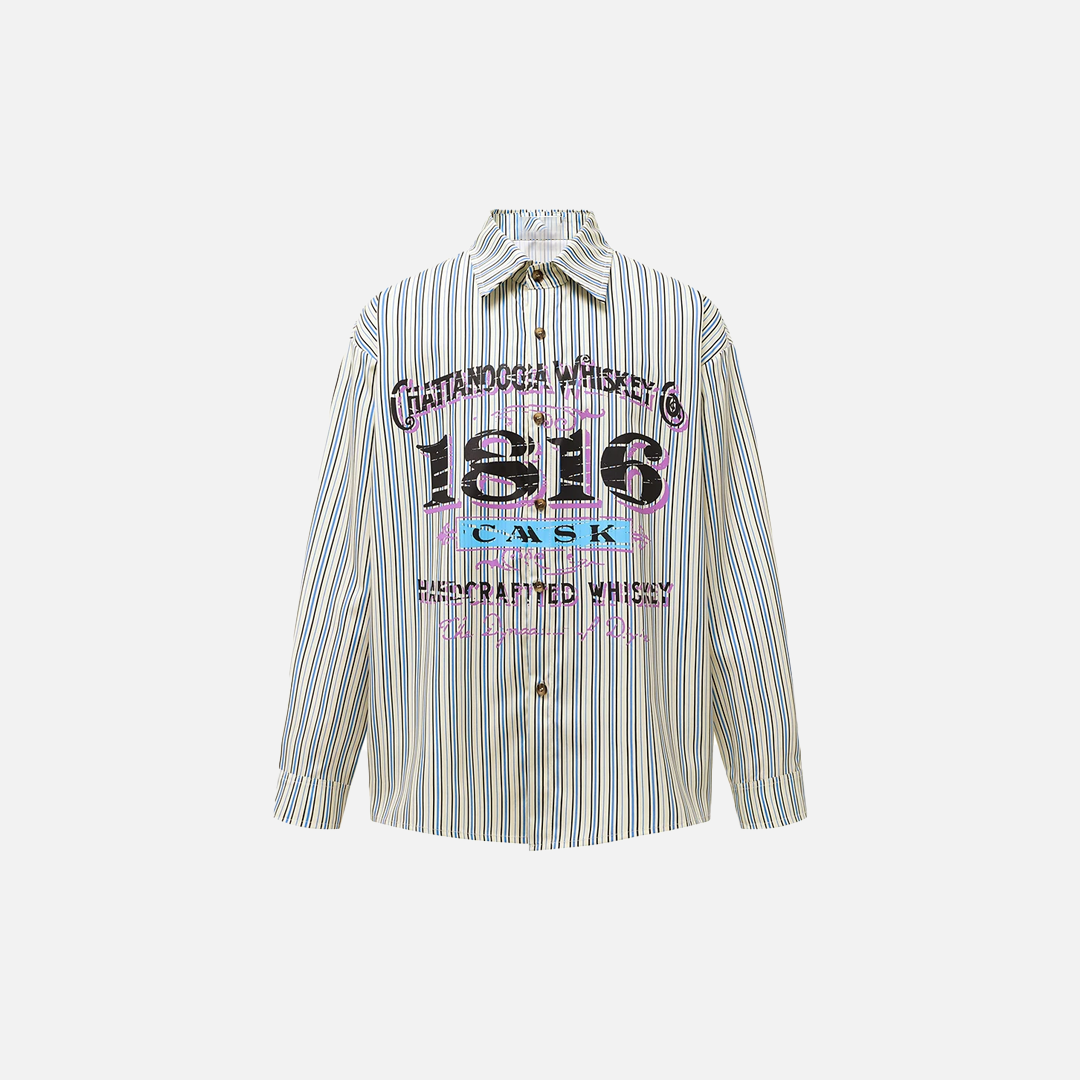 Vintage Striped Single Breasted Long Sleeve Casual Shirt - Luxuryurbanwear
