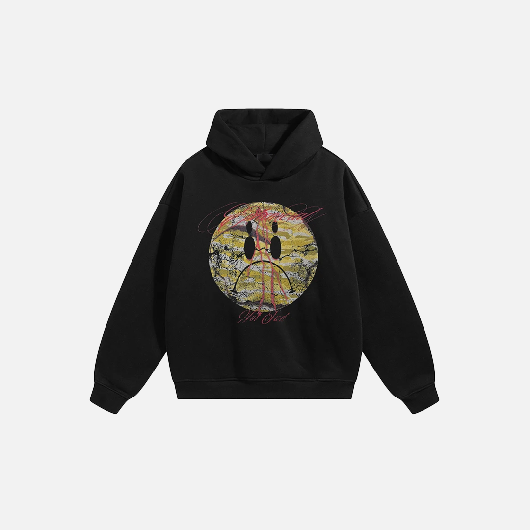 Y2K Graffiti Sad Face Graphic Hoodie - Luxuryurbanwear