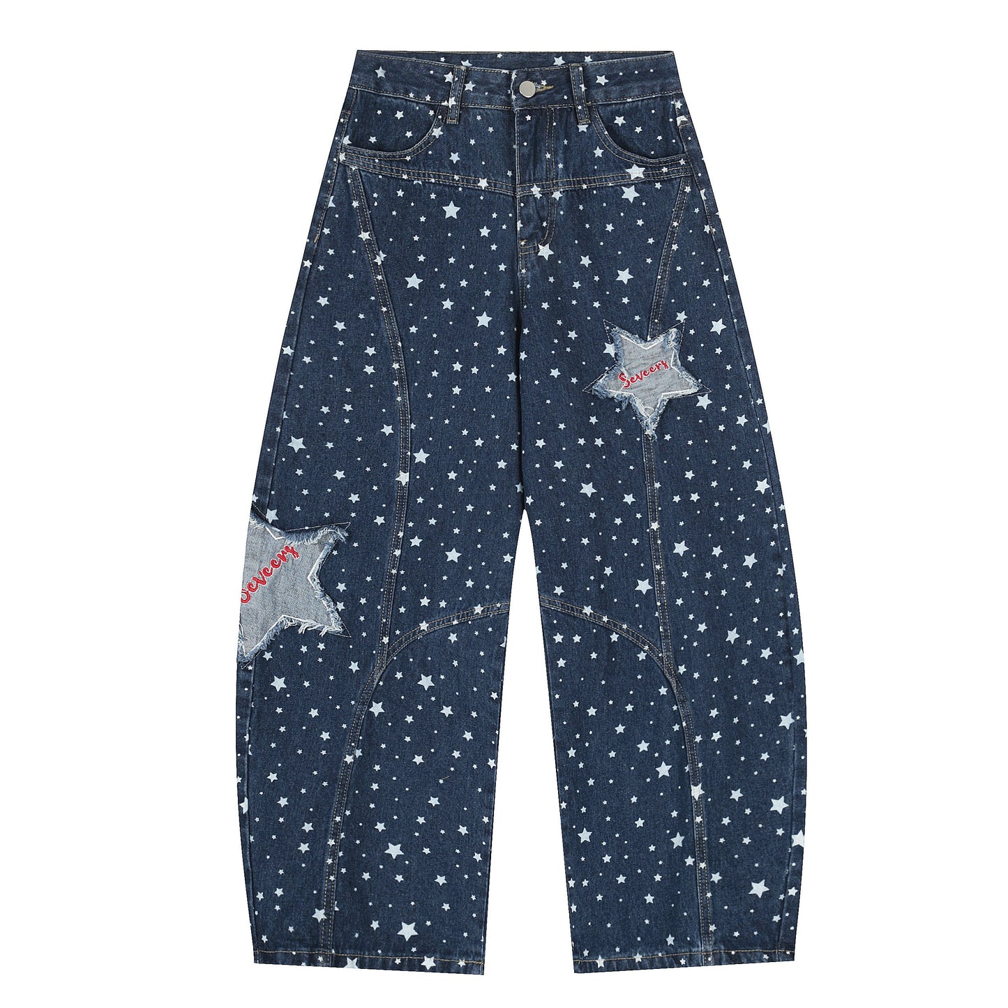 Seventy Star | All-Over Star Print Jeans with Applique - Luxuryurbanwear