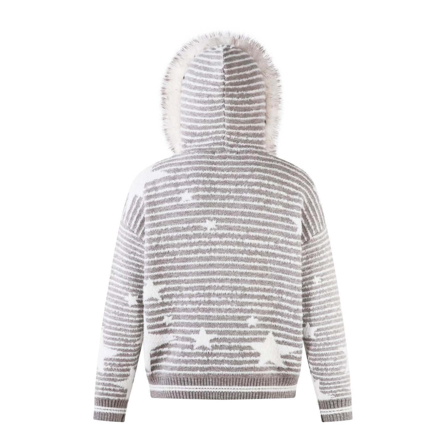Winter Sky | Knitted Hoodie with Faux Fur Trim - Luxuryurbanwear