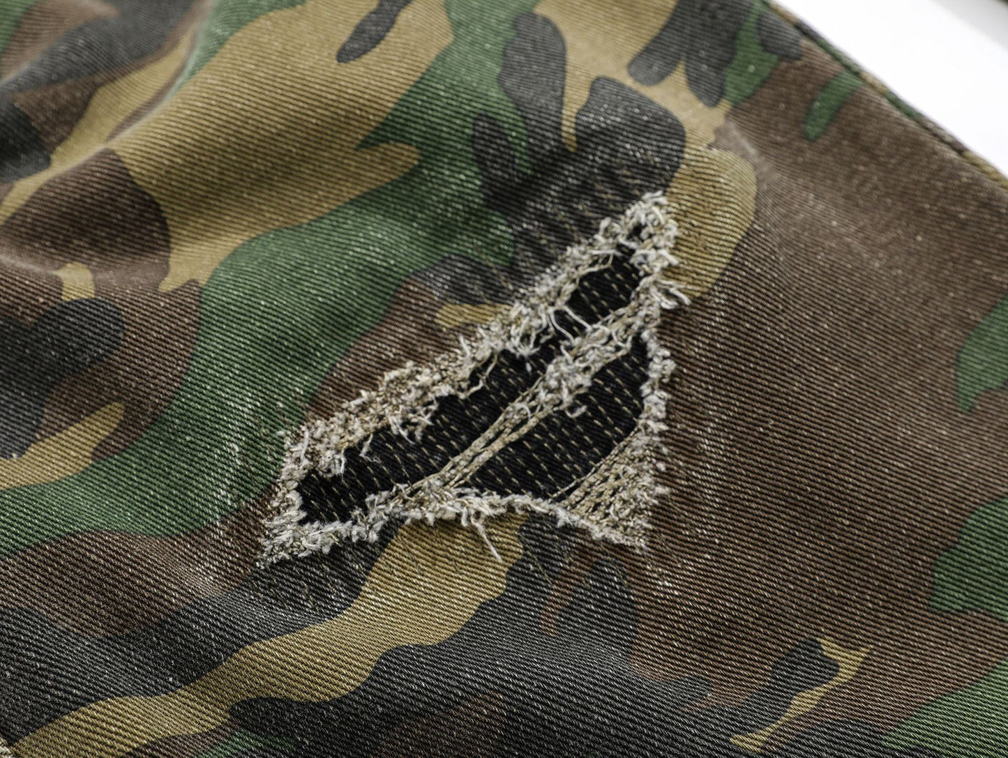 Ripped Camouflage Flared Cargos - Distressed Tactical Wide-Leg Pants | LuxuryUrbanwear - Luxuryurbanwear