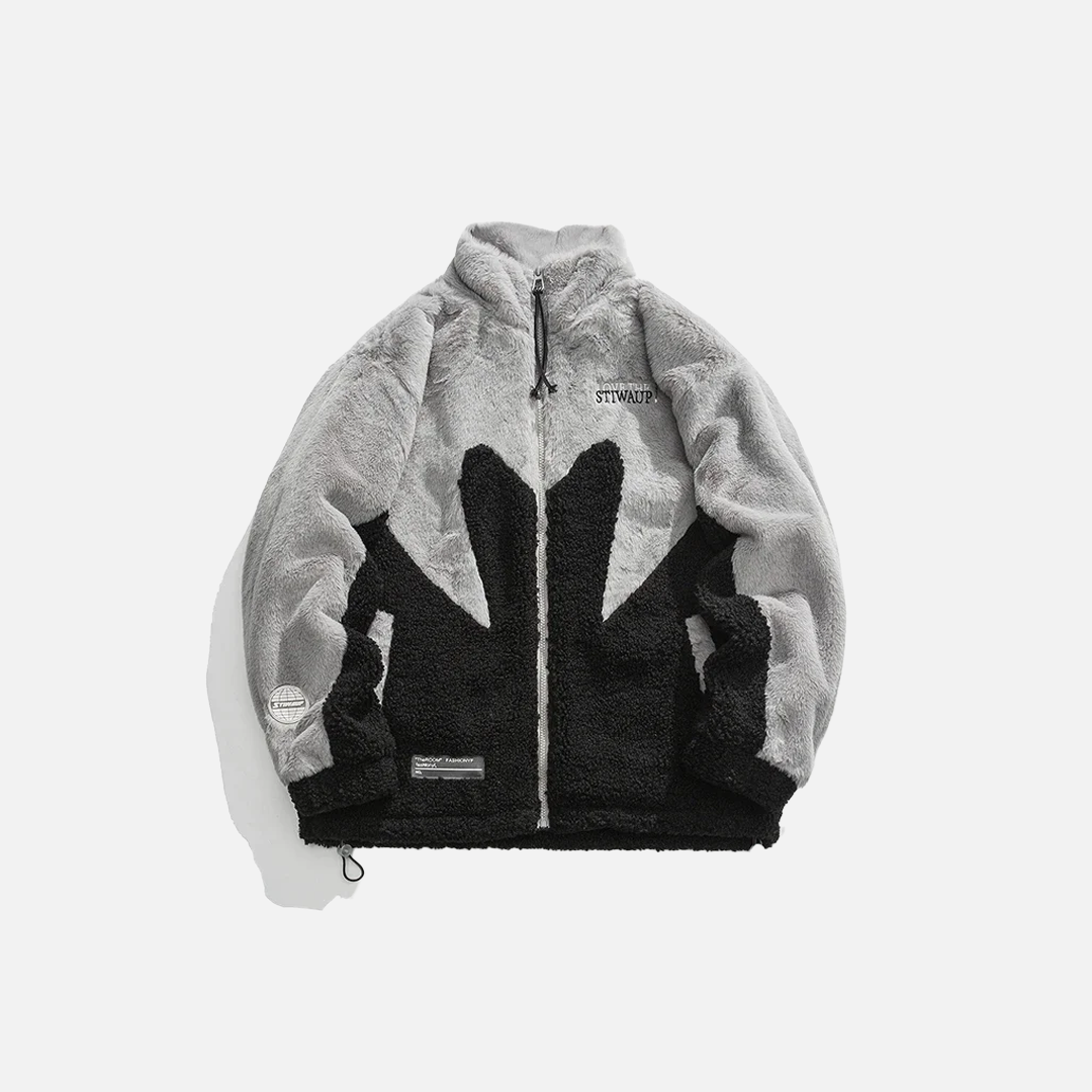 Y2K Cozy Thick Maple Leaf Embroidered Faux Fur Jacket - Luxuryurbanwear