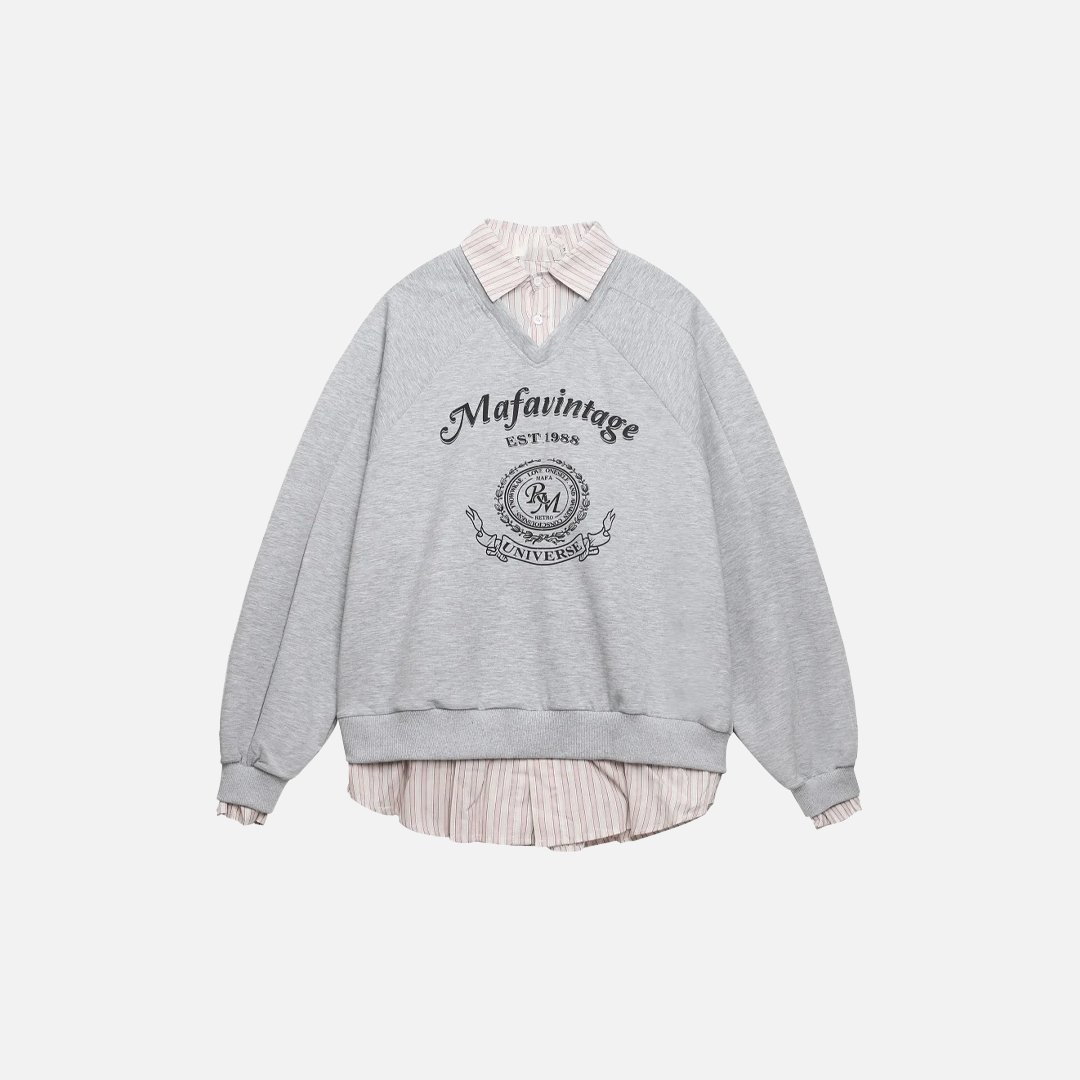 Insulated Streetwear Letter Print Fake Two-Piece Sweatshirts - Luxuryurbanwear