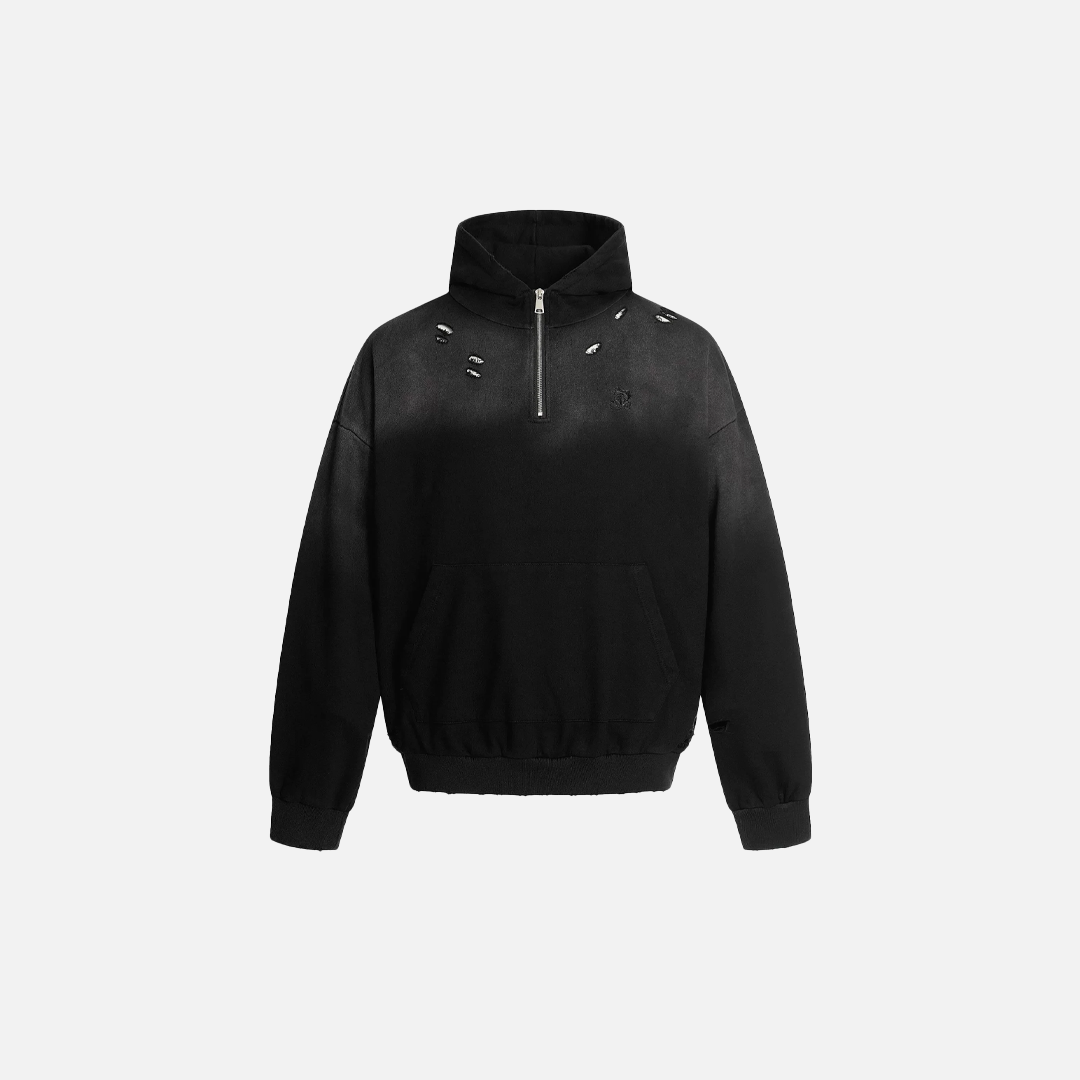 Breathable Edgy Distressed Gradient Zip-UP Hoodie - Luxuryurbanwear