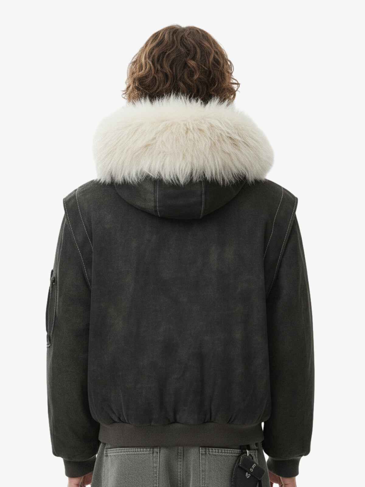 Washed Patchwork Contrast Bomber Jacket
