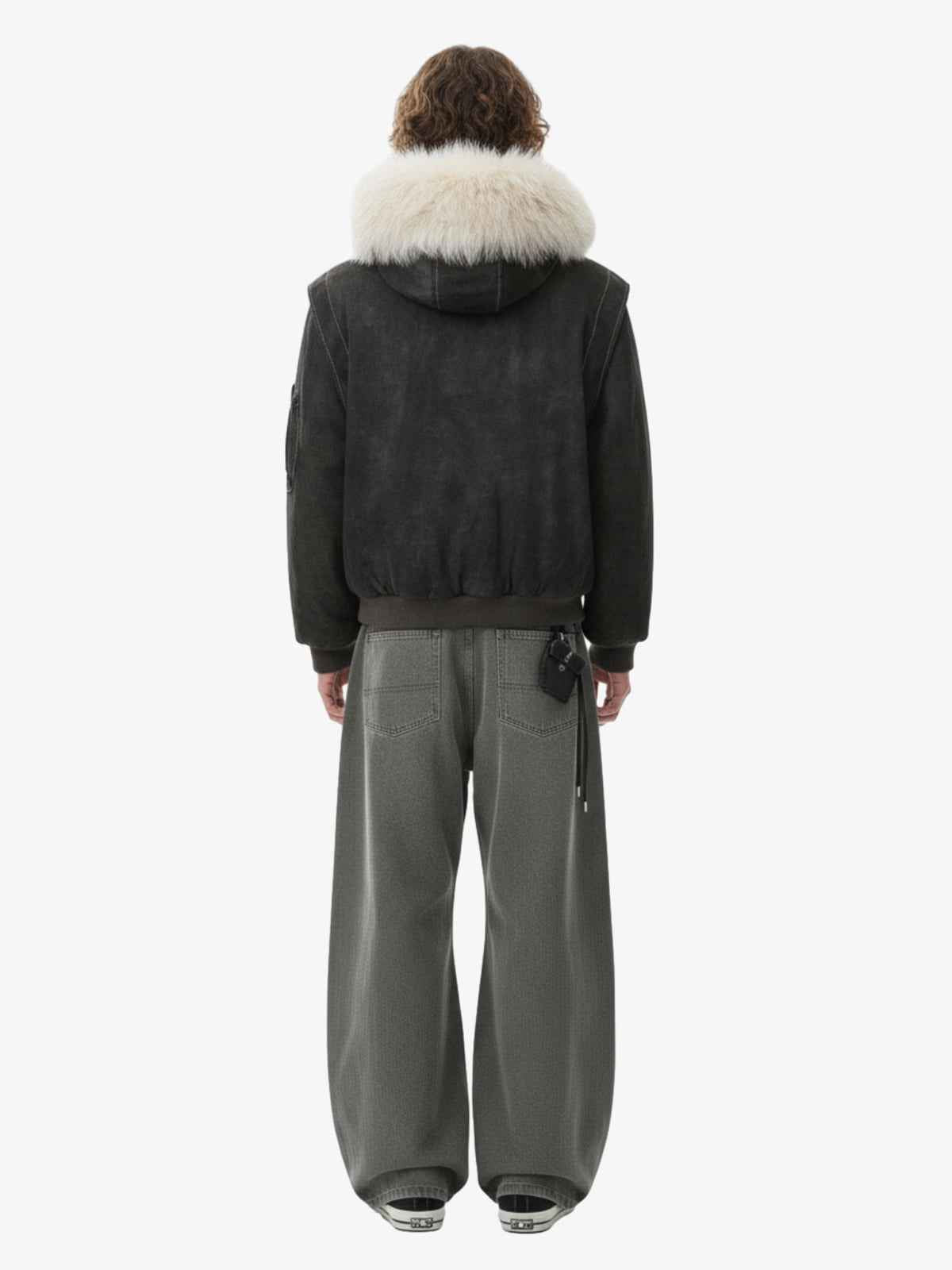 Washed Patchwork Contrast Bomber Jacket