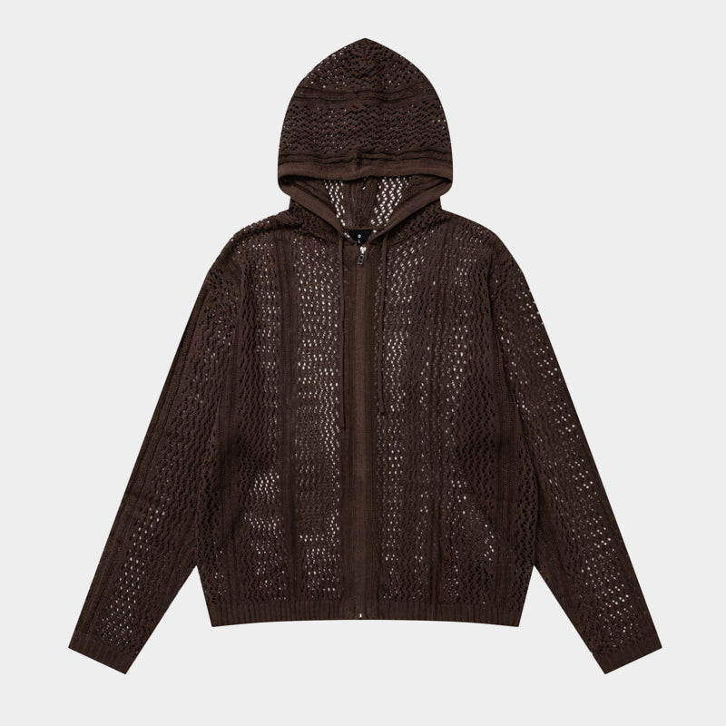 Crochet Mesh | Knit Zip Up Hoodie - Luxuryurbanwear