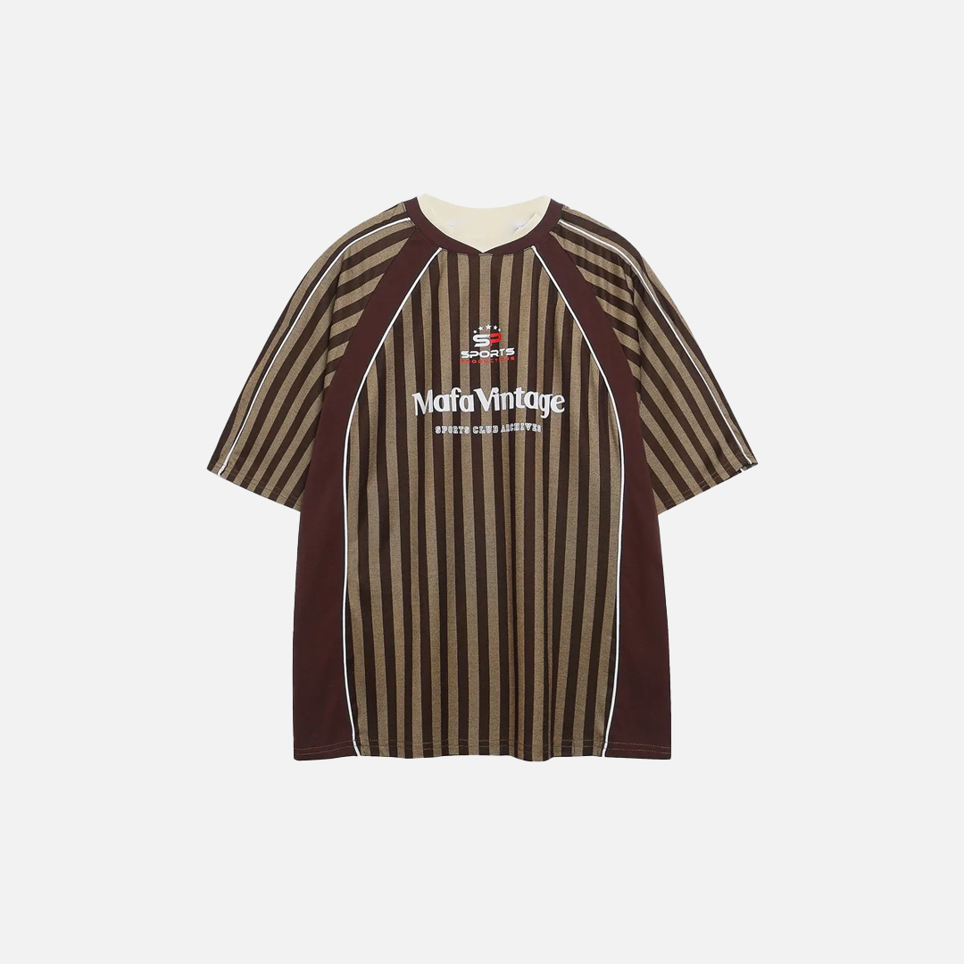 Summer Cool Retro Letter Print Vertical Stripes T-Shirt - Luxuryurbanwear