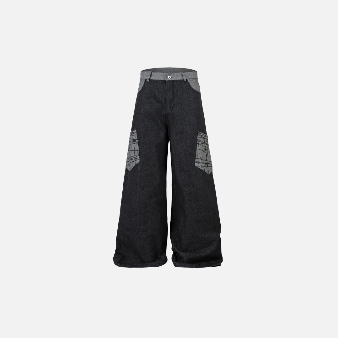 Vintage Distressed Wide Leg Denim Cargo Jeans - Luxuryurbanwear
