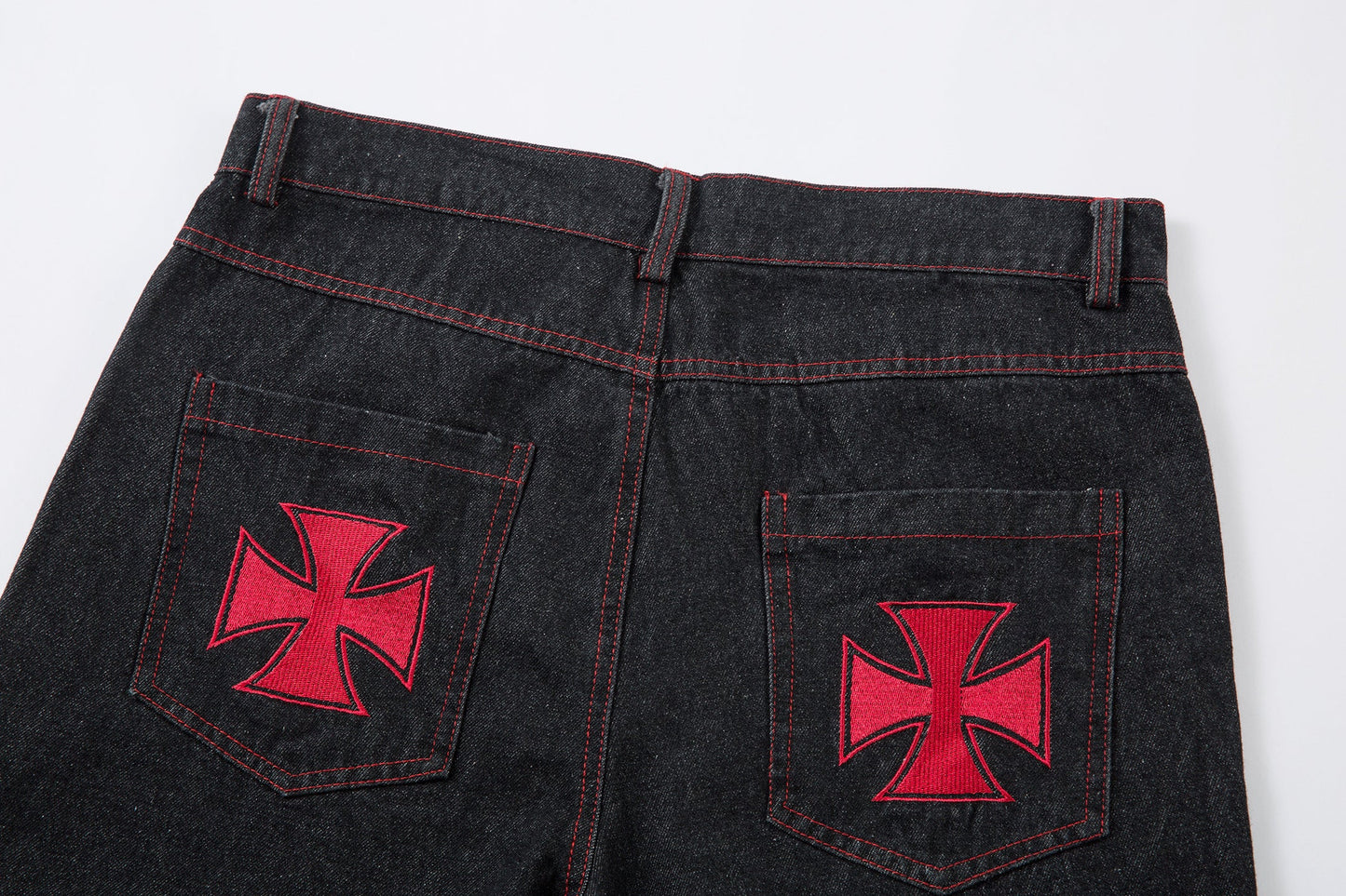 Iron Cross Embroidered | Baggy Jeans - Luxuryurbanwear