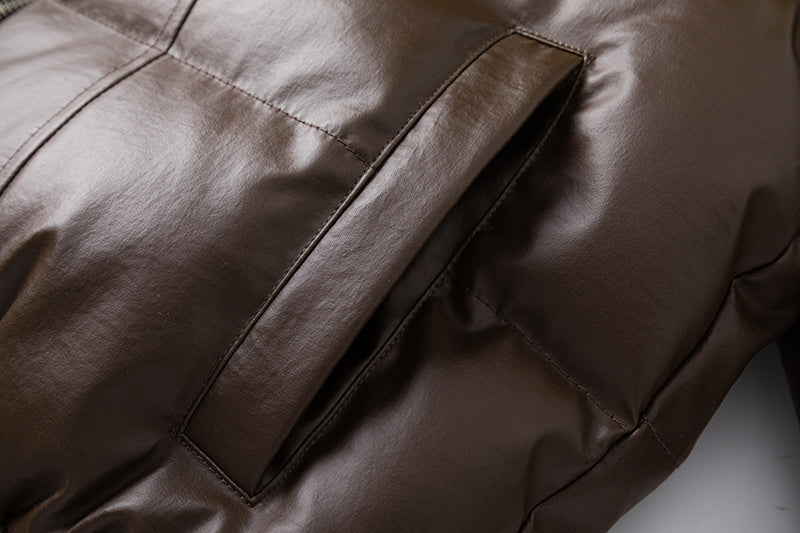 Leather Padded | Short Puffer Jacket - Luxuryurbanwear