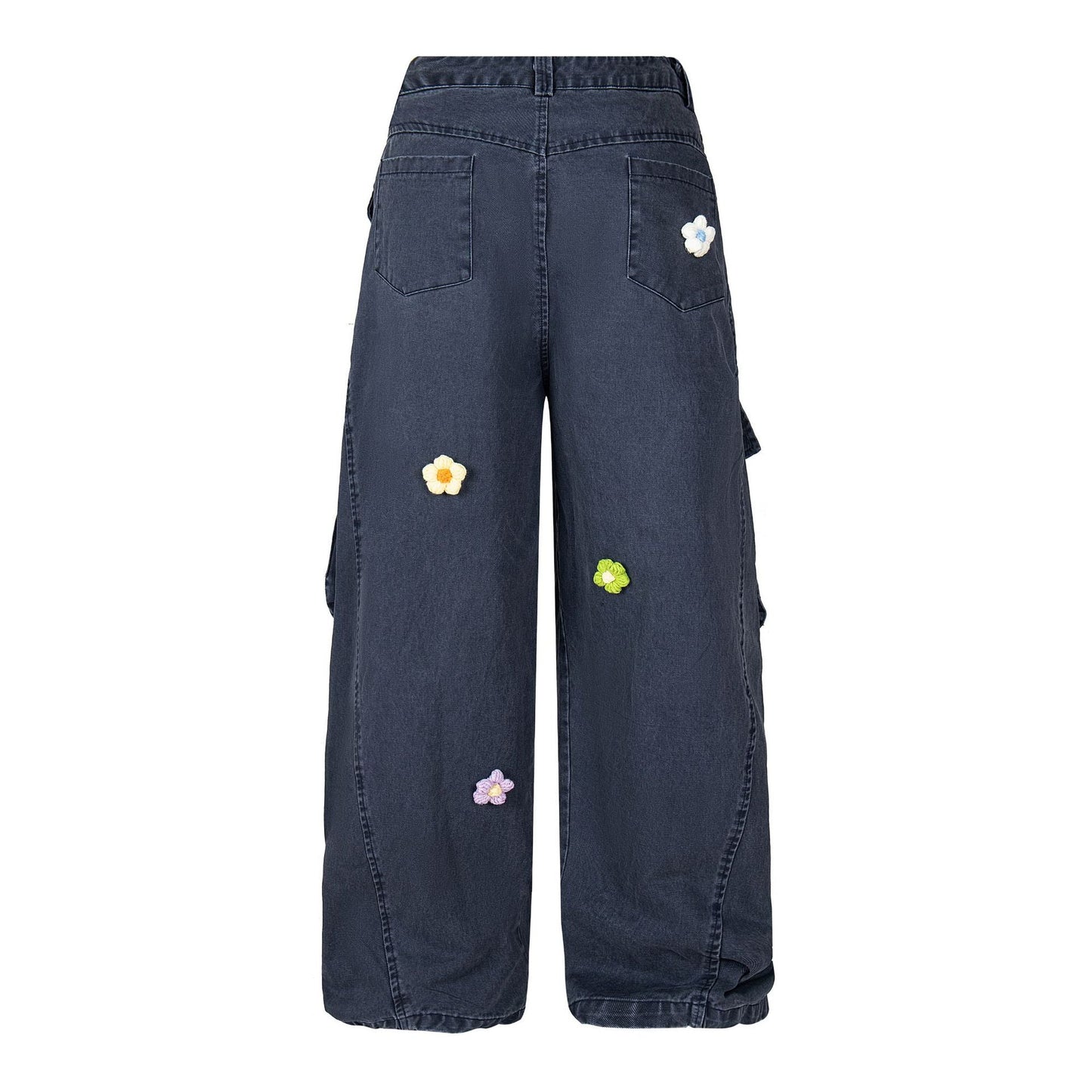 3D Floral Embroidered Washed Cargos - Heavyweight Tactical Flower Detail Pants | LuxuryUrbanwear - Luxuryurbanwear