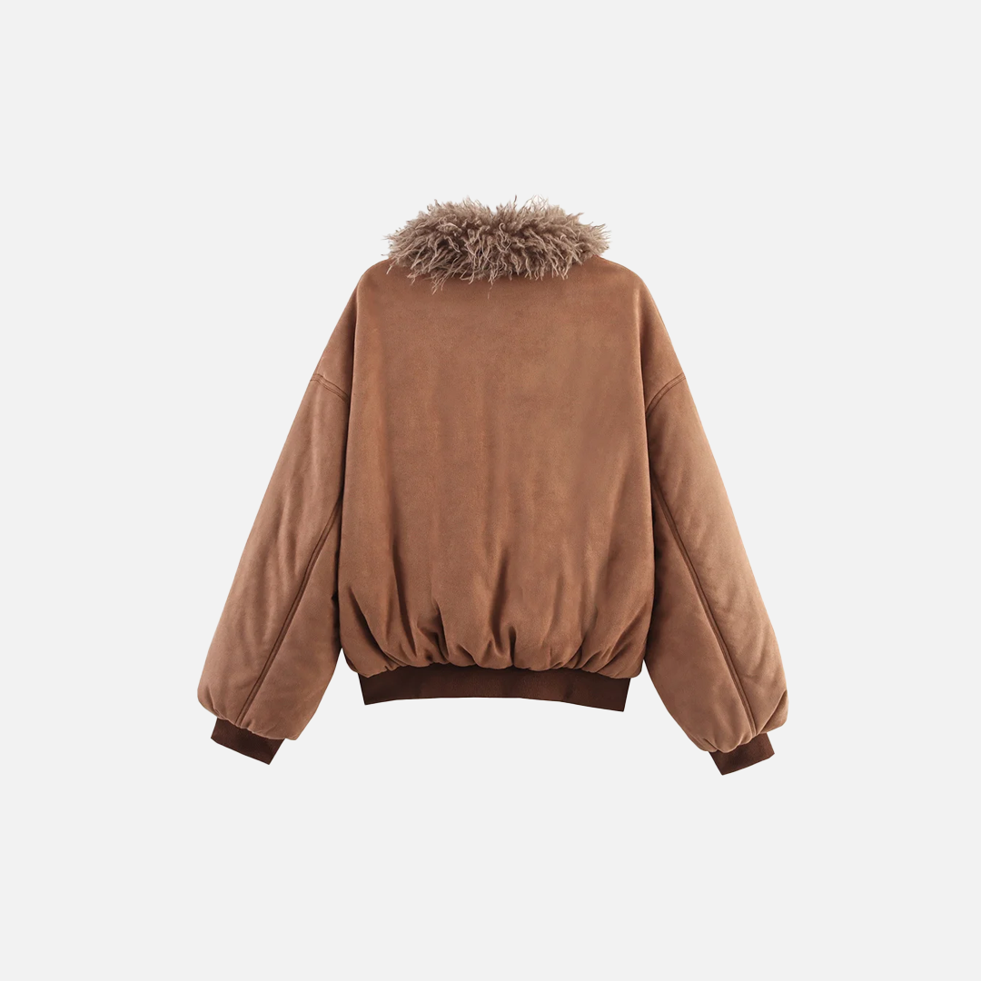 Y2K Cozy Faux Fur V-Neck Collar Cotton Jacket - Luxuryurbanwear