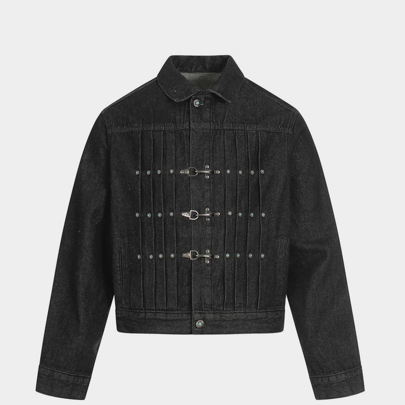 Pleated Denim | Metal Button Jacket - Luxuryurbanwear