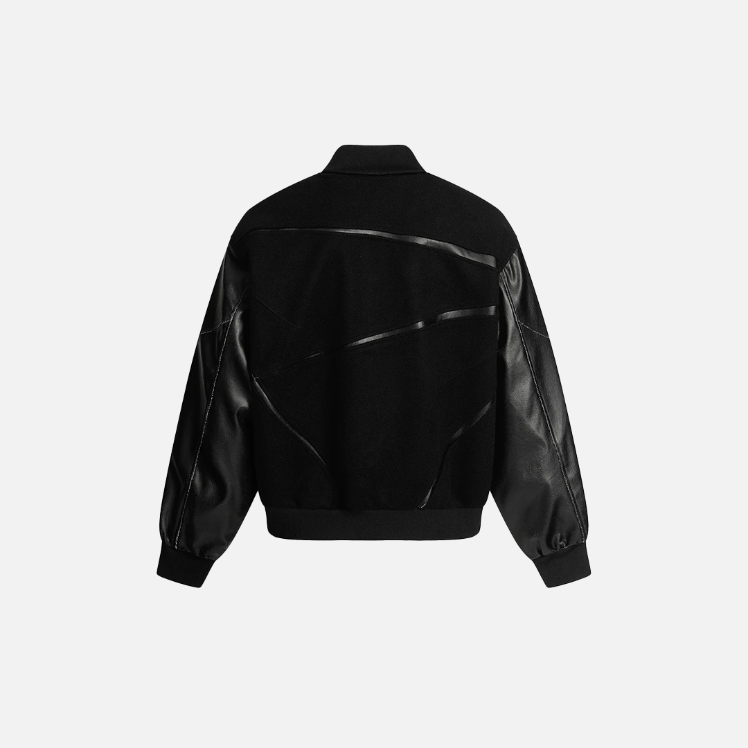 Spliced Retro PU Leather Baseball Varsity Jacket - Luxuryurbanwear