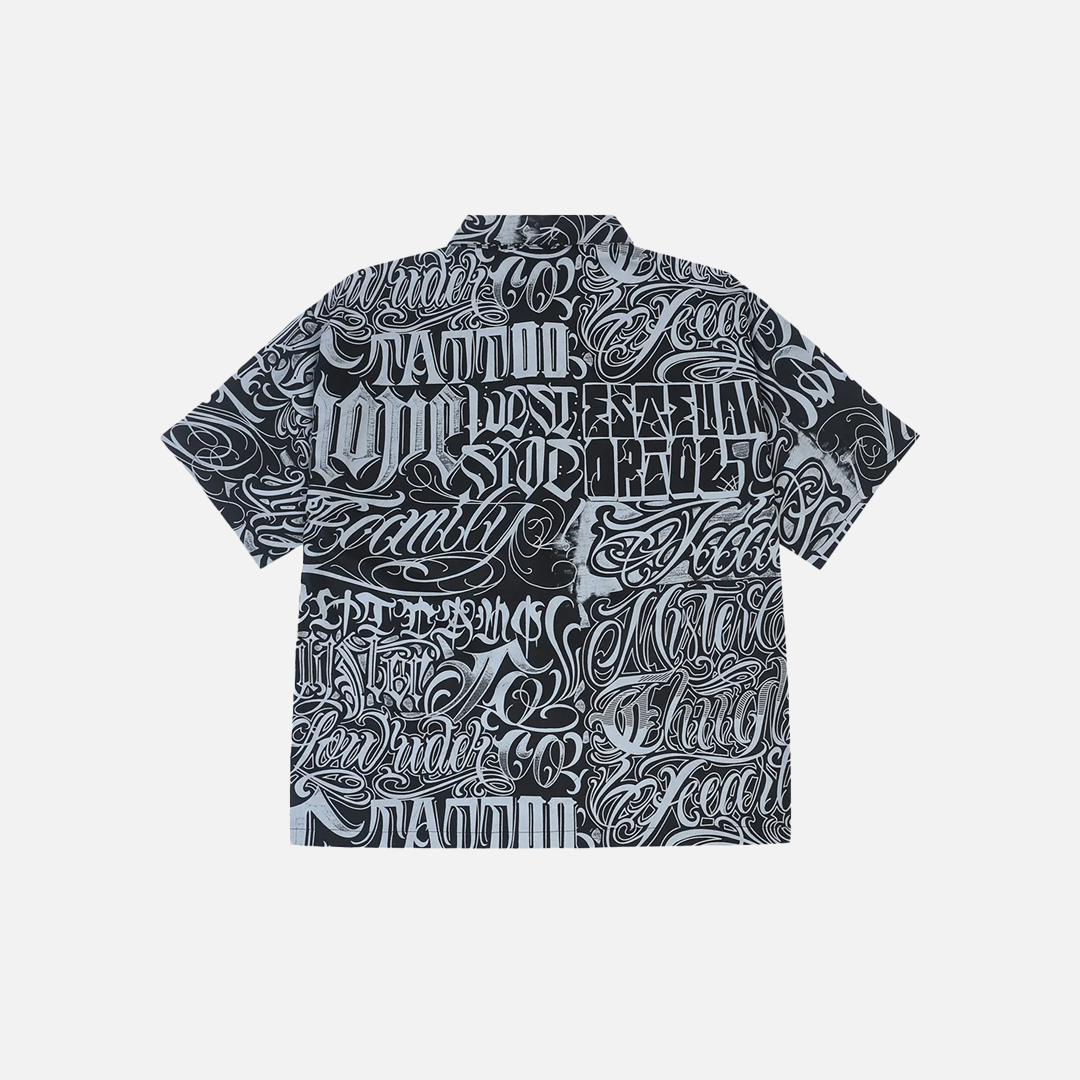 Vintage Style Letter Full Print Casual Short Sleeve Shirt - Luxuryurbanwear