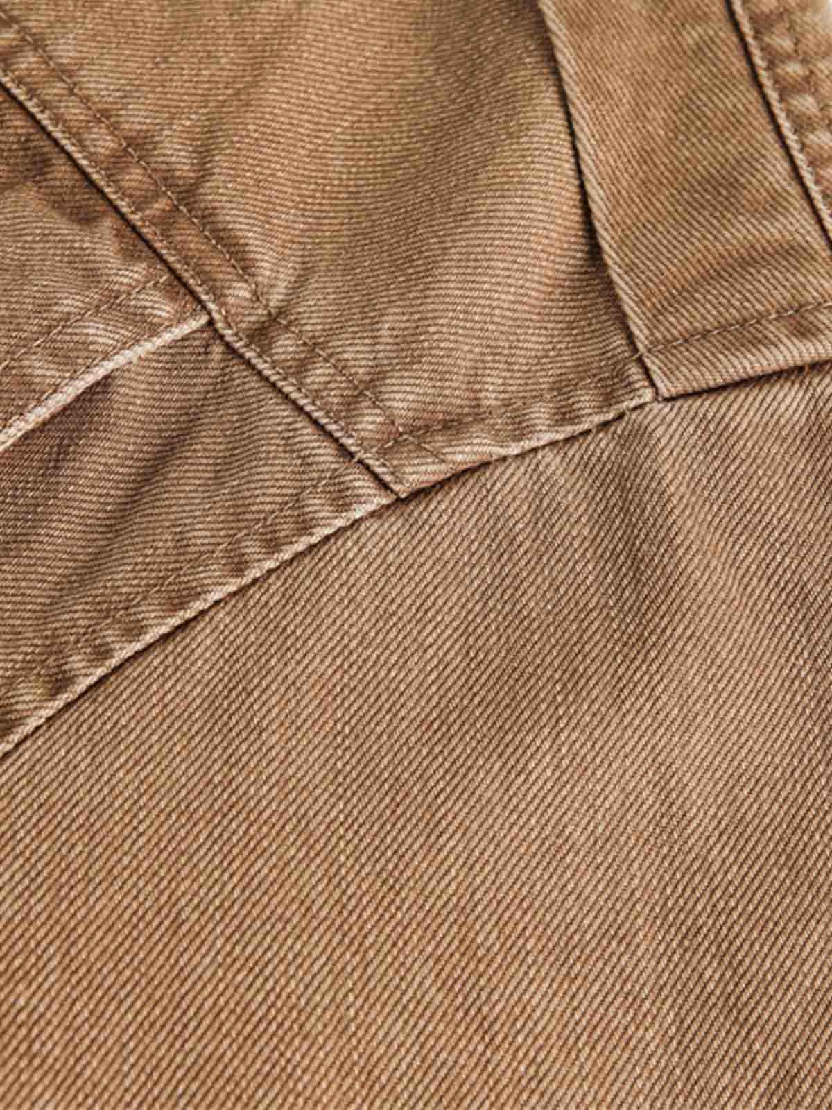 Leather Contrast Fold-Over Collar Multi Pocket Jacket