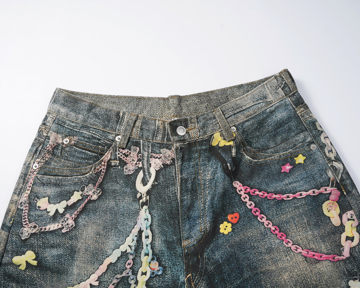 Pastel Chain Print | Denim Jeans - Luxuryurbanwear