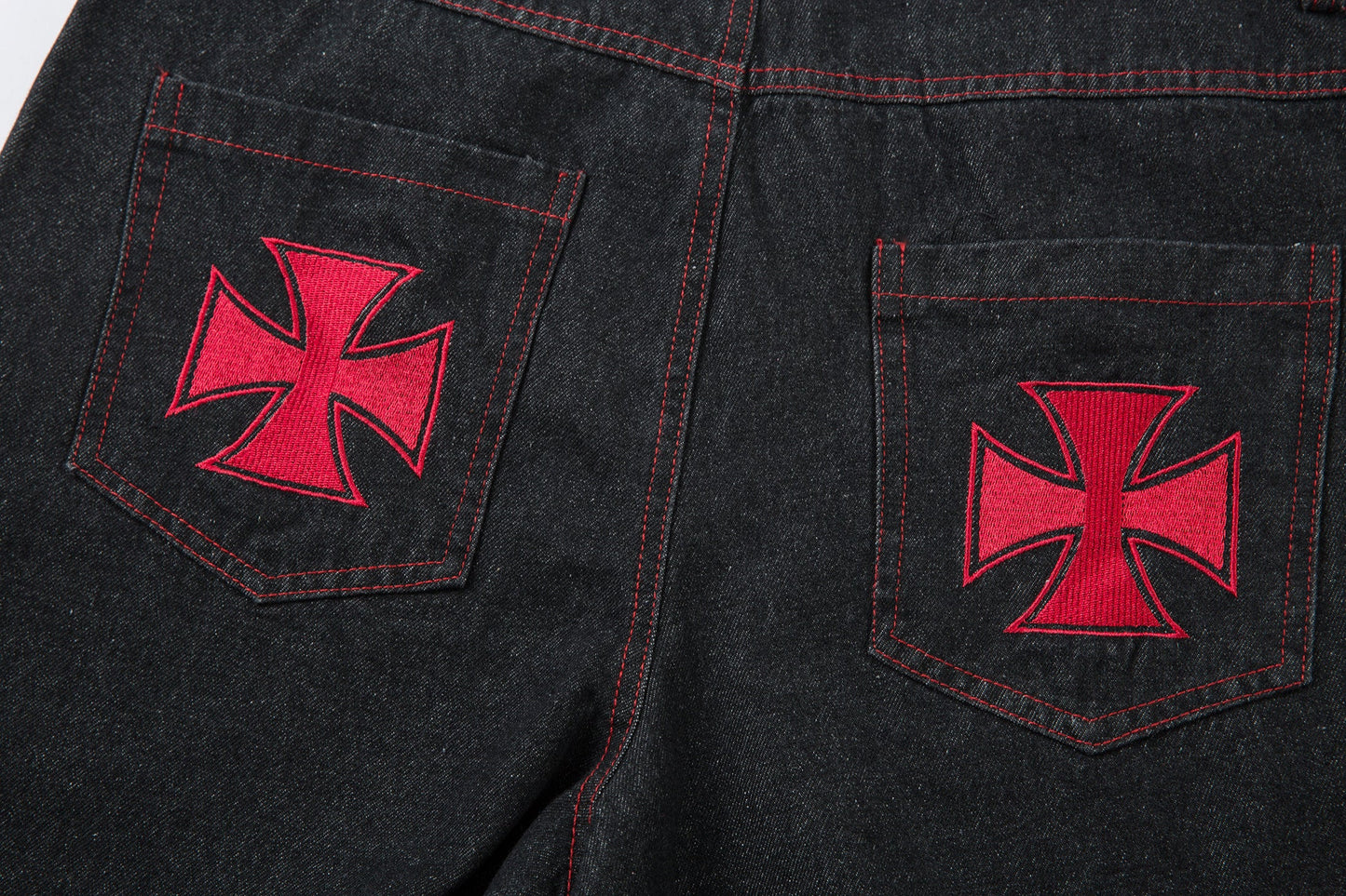 Iron Cross Embroidered | Baggy Jeans - Luxuryurbanwear