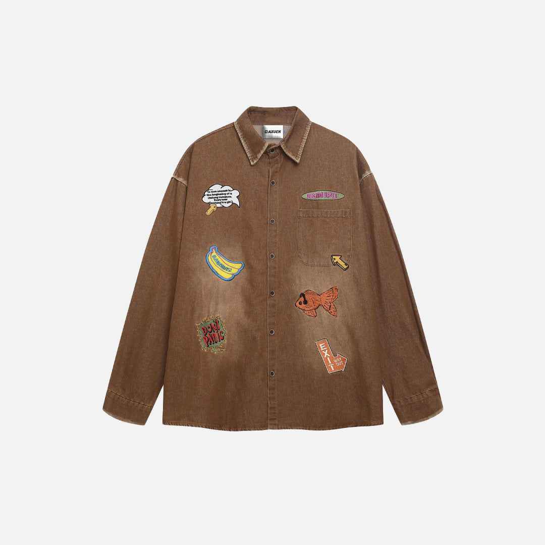 Breathable Hip Hop Embroidered Denim Shirt