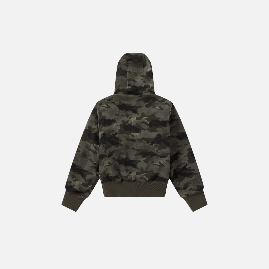 Camouflage Lined Cashmere Faux Furr Hooded Jacket - Luxuryurbanwear