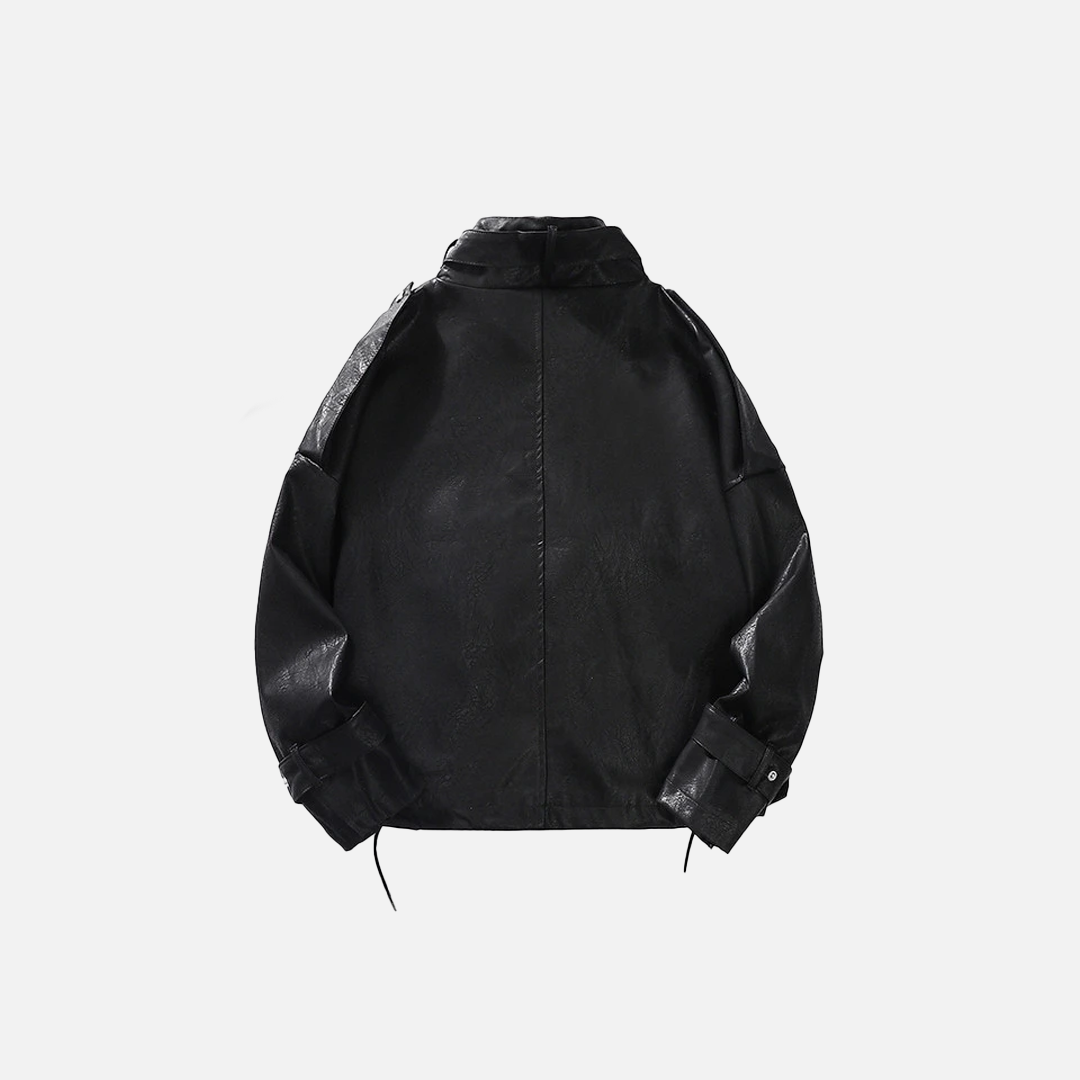 Streetwear High Collar Motorcycle Leather Jacket - Luxuryurbanwear