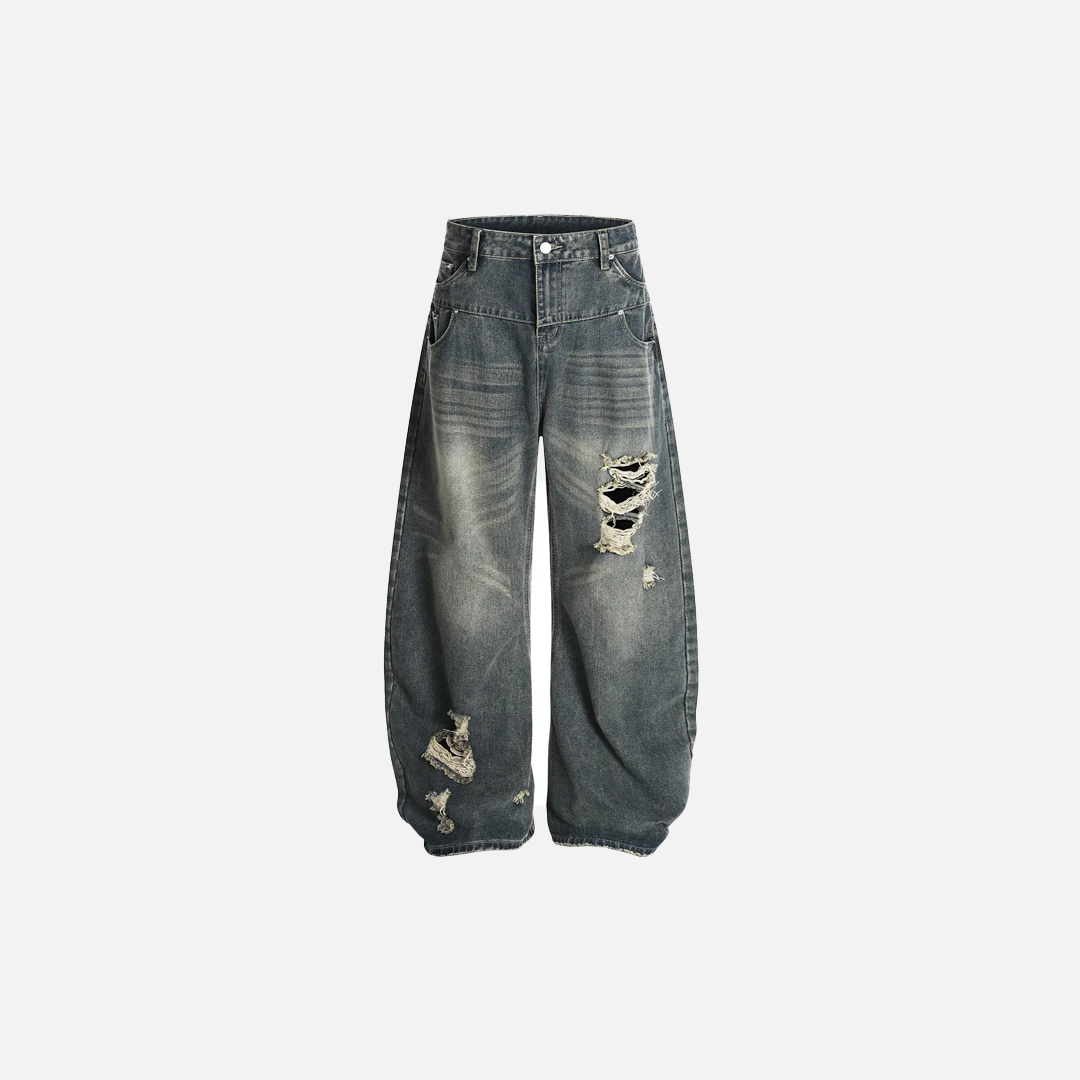 Y2K Vintage Distressed Ripped Wide Leg Jeans - Luxuryurbanwear