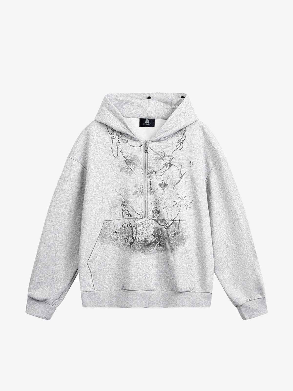 Detachable Fur Collar Printed Cardigan Half-Zip Hoodie